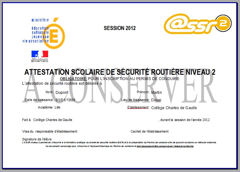 ASSR PEREMIS DE CONDUIRE ASSR